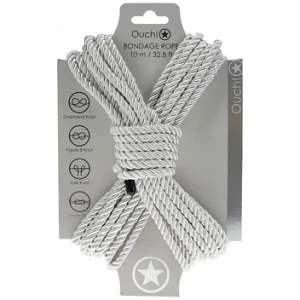 Ouch! Bondage Rope – 10 Meter (32.8 ft), Silky Nylon-Cotton Blend (Silver)